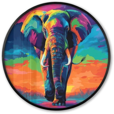 Poster in lijst Rond - Fotolijst 60x60 cm - Posters - Olifant - Kleurrijk - Lucht - Abstract - Ronde posterlijst zwart - Decoratie - Wanddecoratie woonkamer - Muurdecoratie slaapkamer