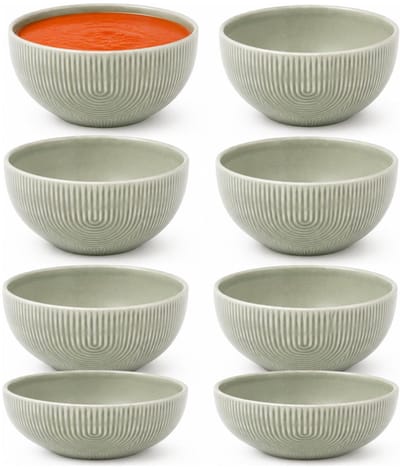 Secret de Gourmet Soepkommen Memphis - 8x - D14 cm - 600 ml - groen - keramiek - schaaltjes - kommetjes - stapelbaar
