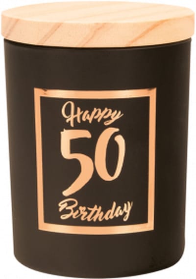 Geurkaars - Black/Rose - Happy Birthday - 50 jaar - In cadeauverpakking- 8x6 cm