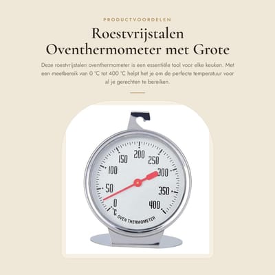 Dailygoods - Roestvrijstalen Oventhermometer met Grote Wijzerplaat tot 400 °C