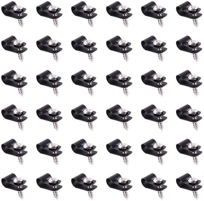 60 Stuks Zwarte 1/4 Inch Nylon Plastic R Type Kabelclips Set met Schroeven voor Kabelbeheer en Organisatie