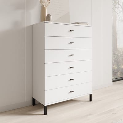 Meubella - Avellio - Ladekast met 6 lades - Wit - 77x35x110 cm