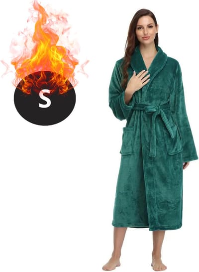 Bovista Badjas Dames - Fleece - Katoen - Badstof - Sauna - Hamam - Wafel - Bathrobe - Duster - Ochtendjas - Spa - Kimono - Groen S