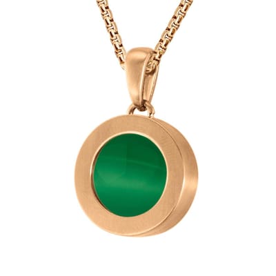 Quiges 12mm Mini Munt Hanger Rosé Goudkleurig RVS Mat met Cateye Groen Munt en Ketting Ankerketting 42-46cm - SLSHS491