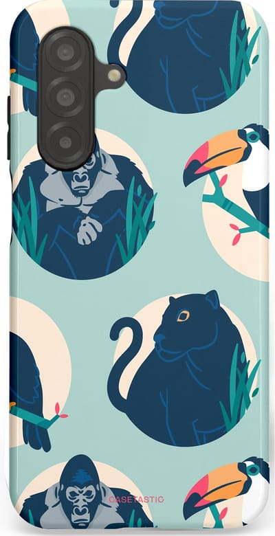 Casetastic hoesje geschikt voor Samsung Galaxy A26 - Dubbellaagse bescherming - Wilde Dieren Mix - Fashion Case - Lichtgrijs Donkerblauw Crème Donkergrijs