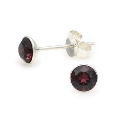 Zilveren unisex oorknopjes - donker rood steentje - 5mm - geboortesteen januari granaat - rond