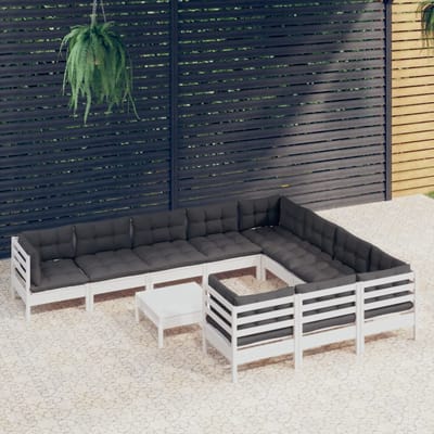 vidaXL - 11-delige - Loungeset - met - kussens - grenenhout - wit
