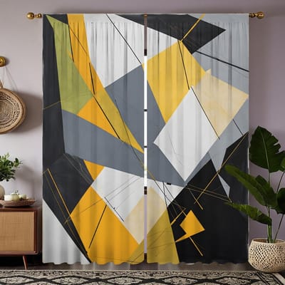 2 Stuks HD Digitaal Geel Stropdas Mode Goud Blad Gordijnen Huis Decoratie Stijl Decoreren Woonkamer Slaapkamer Roede Gordijn E W52H63inchW132H160cm gray