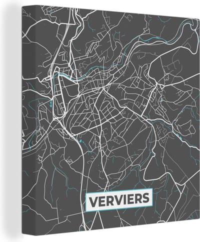 Canvas Schilderij België – Verviers – Stadskaart – Kaart – Blauw – Plattegrond - 20x20 cm - Wanddecoratie