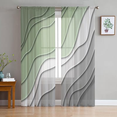 Saliegroen Grijs Verloop Slaapkamergordijnen Tule Transparant Gordijn Woonkamer Huisdecoratie Voile Draperieën 135W x 183H(cm)