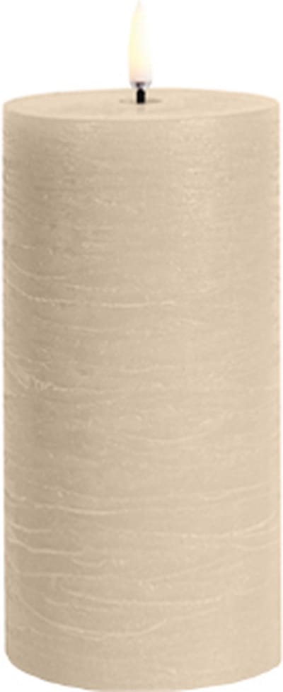 Led Kaars BEIGE Uyuni - BEIGE Led kaars - 3D VLAM - LED BEIGE Pillar Candle - 7,8 cm x Hoogte 15 cm