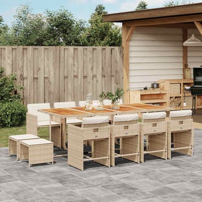 vidaXL - 13-delige - Tuinset - met - kussens - poly - rattan - beige