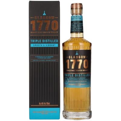 Glasgow 1770 TRIPLE DISTILLED Smooth & Vibrant 46% Vol. 0,7l in geschenkverpakking