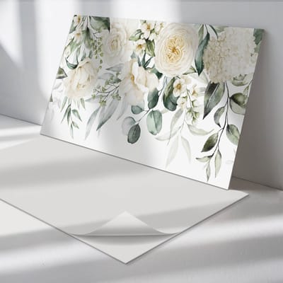 Wallfluent Vinyl Wandpaneel - Bloemenpatroon met bladeren PVC Muurpaneel - 100 cm x 50 cm - Wit PVC wandpaneel - 1 stuk - Rechthoekig Wandbekleding Vinyl - Bloemen en planten Wandpaneel - Zelfklevende Wandbekleding - Wandpaneel Keuken en Badkamer