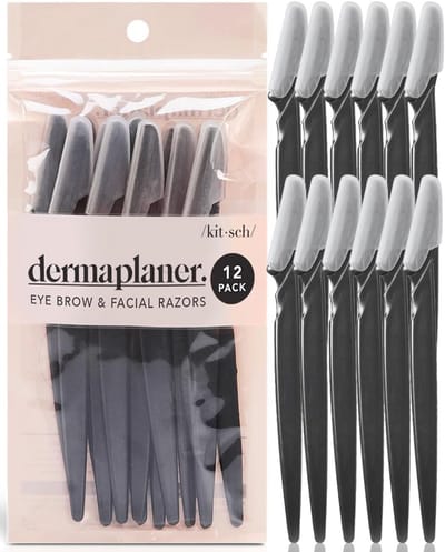 Dermaplaning Tool voor Gezichtsverzorging - Gezichtsscheermes, Wenkbrauwtrimmer en Exfoliator, 12 Stuks (Zwart)