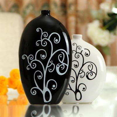 Moderne Eenvoudige Zwart-Witte Vaas Ornamenten Huis Woonkamer Aanrecht Cafe Droogbloemen Schikking Vaas Ornamenten Decoratie . black