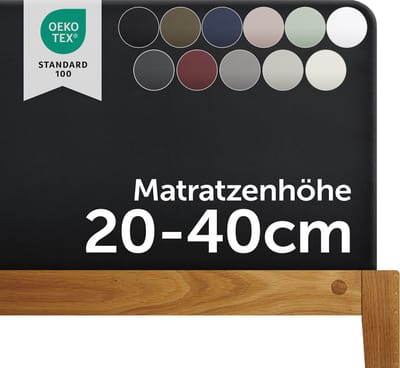 Blumtal Boxspring Hoeslaken - 180 tot 200 x 200 tot 220 cm - Matrashoogte 20 tot 40 cm - Katoenen Hoeslaken - Boxspring en Waterbed - Oeko-TEX gecertificeerd - Zwart