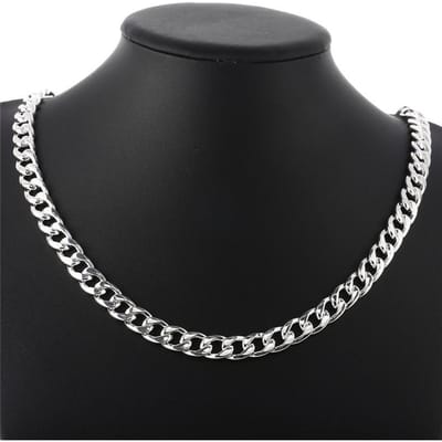 Collier pour homme plaqué argent avec boucle carrée de 10 mm, chaîne tendance tendance 50CM black