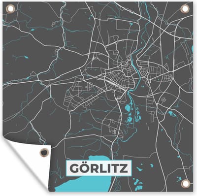 Tuin poster Stadskaart – Kaart – Görlitz – Blauw – Duitsland – Plattegrond - 200x200 cm - Tuindoek