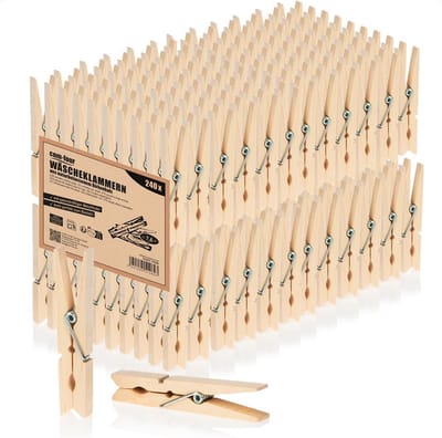 240 Wasknijpers van Duurzaam Berkenhout - Onbehandeld en Perfect voor Kleding en Doe-Het-Zelf Projecten (240 Stuks)