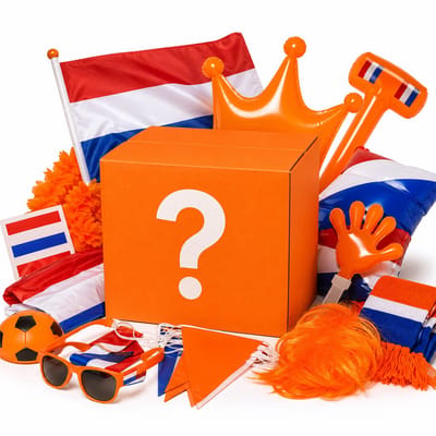Mystery Box Oranje WK 2026 – Verrassingspakket met Minimaal 15 Oranje Feestartikelen & Decoratie – Holland Supporterspakket