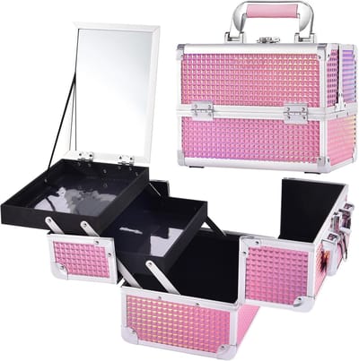 Roze Cosmetische Koffer met Slot - Ideaal voor Reizen en Organisatie