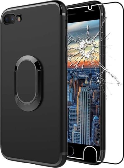 ebestStar - Hoes geschikt voor iPhone 7, iPhone 8 Apple, Silicone Ringhouder Cover Case, 360 Graden Draaibaar Hoesje, Zwart + Gehard Glas