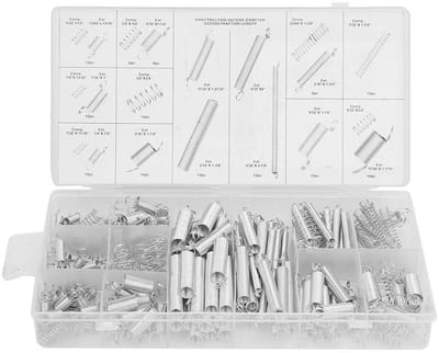 Dailygoods - Extension Spring Assortiment - 200 Stuks - Met Plastic Opbergdoos - Diverse Maten - Ideaal voor Onderhoud - Geschikt voor Elektrische App...
