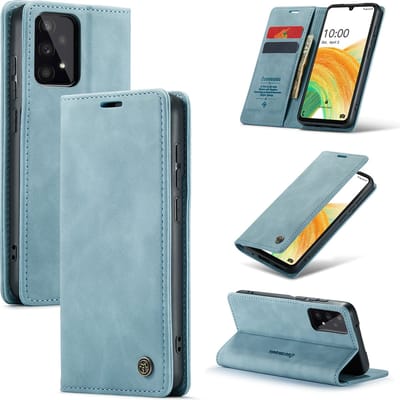 Casemania Hoesje Geschikt voor Samsung Galaxy M23 Aqua Blue - Dunne Portemonnee Book Case - Slim Wallet Case met Pasjeshouder