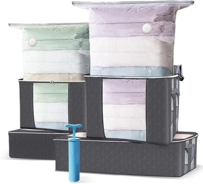 Famanu - Grote vacuüm opbergtas met pomp 4 stuks vacuümzakken met handvat en ritssluiting voor kleding dekbedden