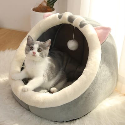 Grote Ruimte Kattenhuis Kat Slaapbenodigdheden voor Kittens Warm Kattennest in de Winter Comfortabel en Half Afgesloten Teddy Hondennest S black
