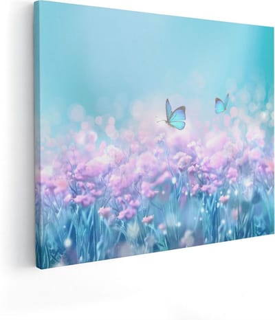Artaza Canvas Schilderij Bloemenveld - 50x40 cm - Wanddecoratie Vlinders - Muurdecoratie Woonkamer - Kamer Accessoires