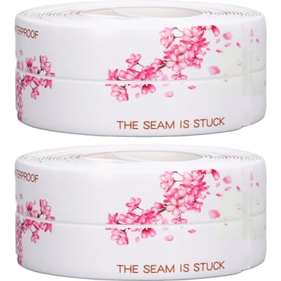 2 Pièces Ruban Imperméable Auto-Adhésif PVC Bande d'Étanchéité Mastic pour Cuisine Salle de Bain 3.2 Mètres white