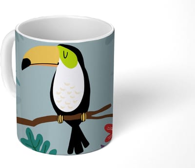 Mok - Koffiemok - Toekan - Planten - Bloemen - Kinderen - Dieren - Kids - Mokken - 350 ML - Beker - Koffiemokken - Theemok