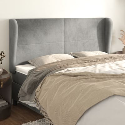 vidaXL - Hoofdbord - met - randen - 203x23x118/128 - cm - fluweel - lichtgrijs