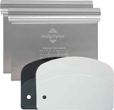 Thijox - 4pcs Roestvrijstalen Deegsnijder Set met Meetschaal, Deegschraper, Deegkaart en Deegspatel voor Keuken, Bakken, Pizza, Cake - 15x12.5cm + 13.