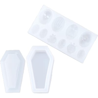 3 Moules en Silicone Halloween Forme Squelette Cercueil Large Application Résilients Moules Halloween Fondant white