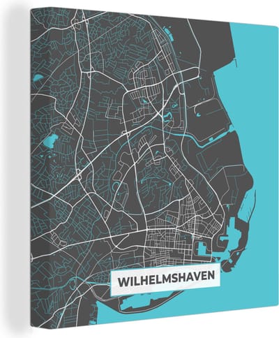 Canvas Schilderij Blauw – Duitsland – Plattegrond – Stadskaart – Kaart – Wilhelmshaven - 20x20 cm - Wanddecoratie