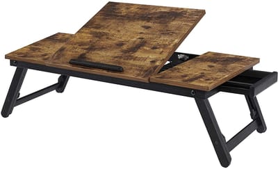 verstelbaar hoekbedtafel multifunctionele ontbijttafel Opvouwbare laptoptafel met zijlade hoogte verstelbare poten 71x35x23 cm donkerbruin geschikt voor bed, bank, slaapkamer en woonkamer