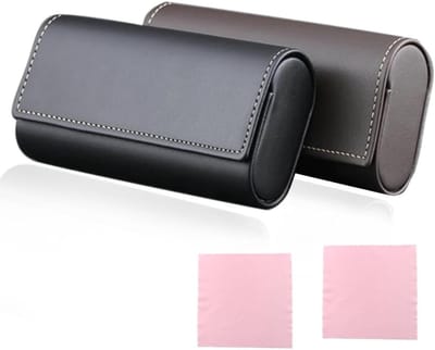 Set van 2 Hardcase Brillen Etuis van PU Leer, Zonnebril en Leesbril Bescherming, Zwart en Bruin