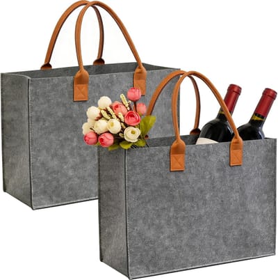 Cadeauset van 2 opvouwbare vilten tassen voor dames en heren, robuuste boodschappentassen met handgrepen, ideaal voor collega's en vrienden