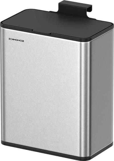 Prullenbak Vuilnisemmer hangend 8 l compostemmer- keuken- stalen afvalemmer met deksel- biologisch afval- haak- kastdeur- muur- onderkast badkamer- metallic zilver LTB810E08