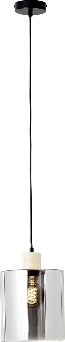 Brilliant Weald hanglamp 20cm zwart/smoke/hout metaal/glas/hout 1x A60, E27, 40 W, geschikt voor normale lamp (niet inbegrepen)