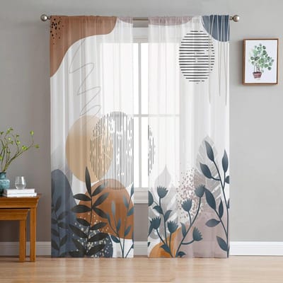 Bohemian Abstracte Wind Blad Plant Transparante Gordijnen Woonkamer Slaapkamer Tule Gordijnen Keuken Voile Raambekleding Draperieën W135 x H114cm white