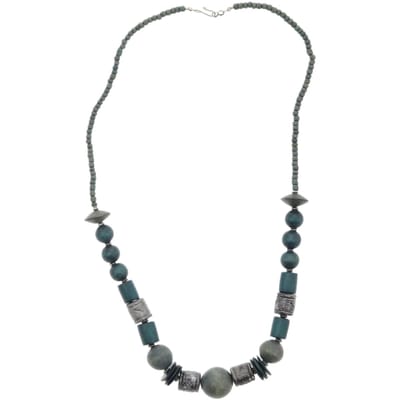 Behave – Lange ketting groen-grijs – Vintage look – Boho chic accessoire