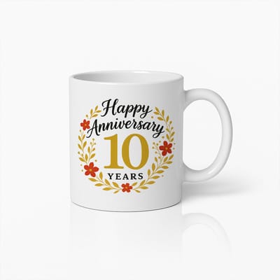 330ml Gelukkige 10de Verjaardag Mok Bloem Design Feest Koffiebeker