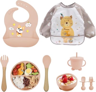 Set van 10 Siliconen Baby Borden en Bestek voor Maaltijden, Inclusief Zuignap en Leerhulpmiddelen voor Eten