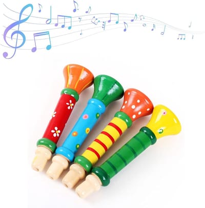 Houten Trompet Speelgoed - Muziek Instrument - Muziek Educatie - Levendig Kleurrijk Ontwerp - 12 cm Lengte - Multicolor