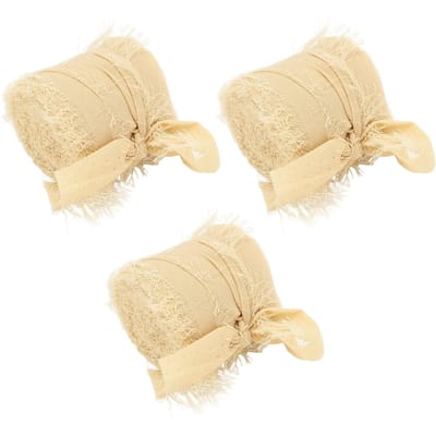 Fringe Chiffon Zijdelint Effen Kleur Handgemaakt Boeketlint Handgeverfd Draagbaar Chiffonlint beige