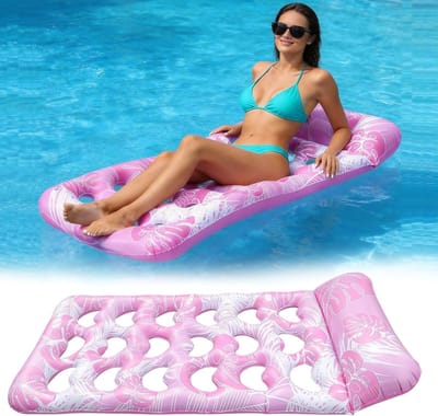 Opblaasbare zwembad-loungemat 180 x 80 cm, drijvende watermat met hoofdsteun voor volwassenen, ideale ligstoel voor zwembad en strand, zomerwaterplezier